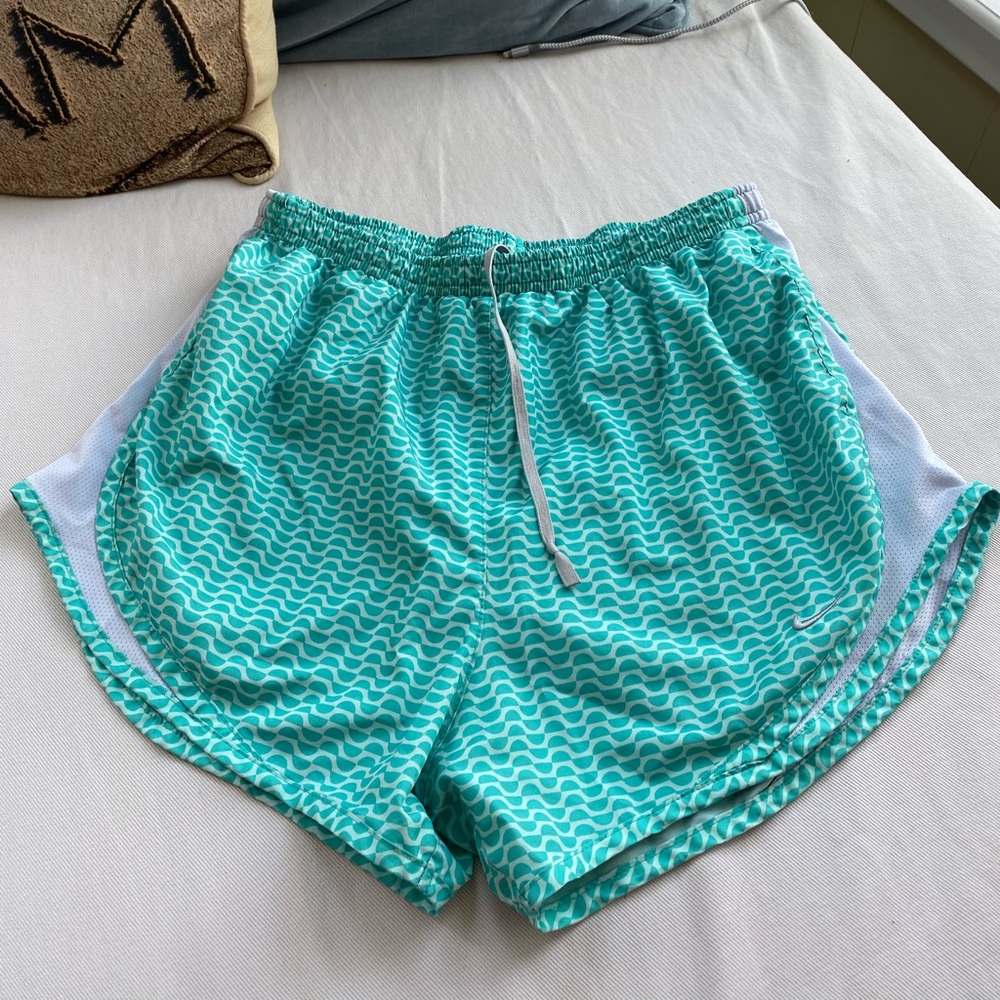 Blue/green and white nike running shorts